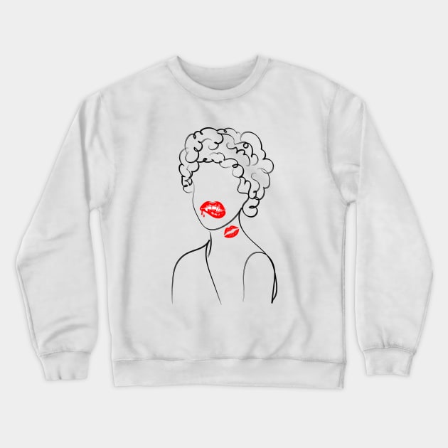 Girl Red Lips Funny Kiss Crewneck Sweatshirt by MisqaPi Design